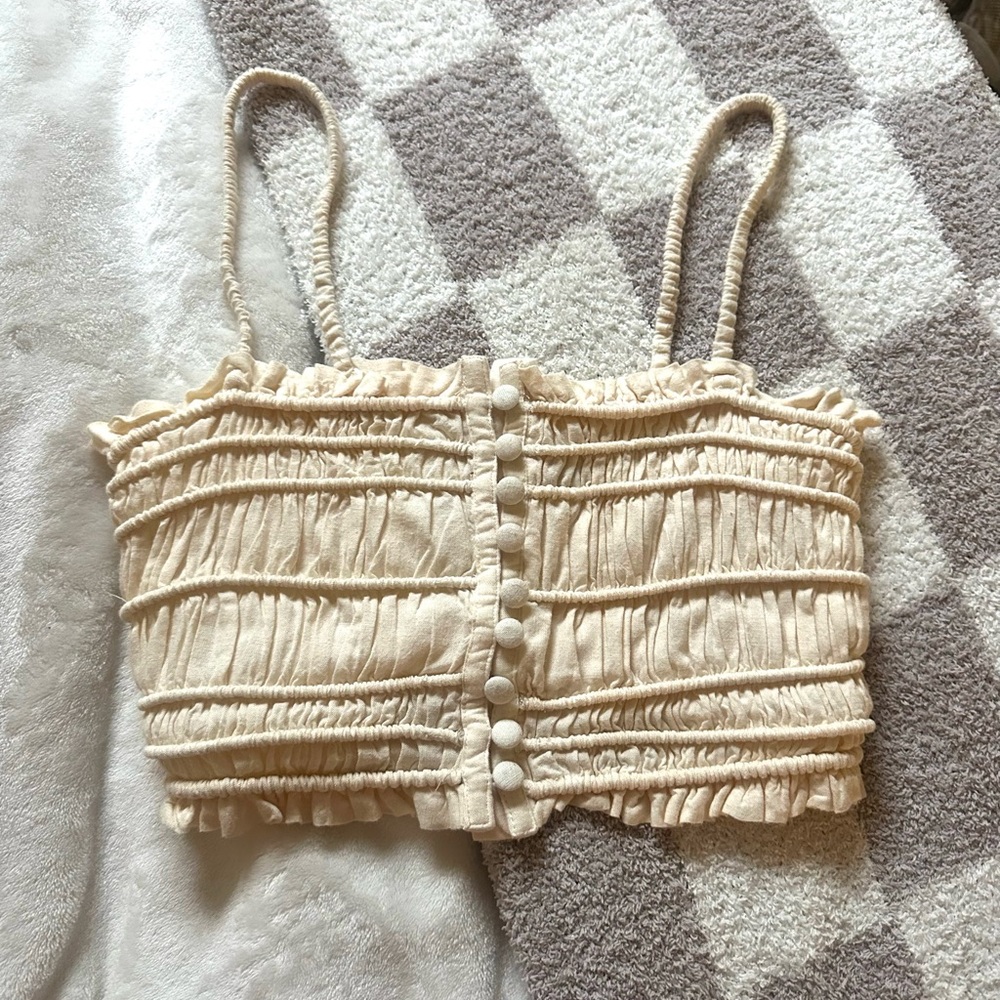 Urban Outfitters Cream Ruched Crop Top